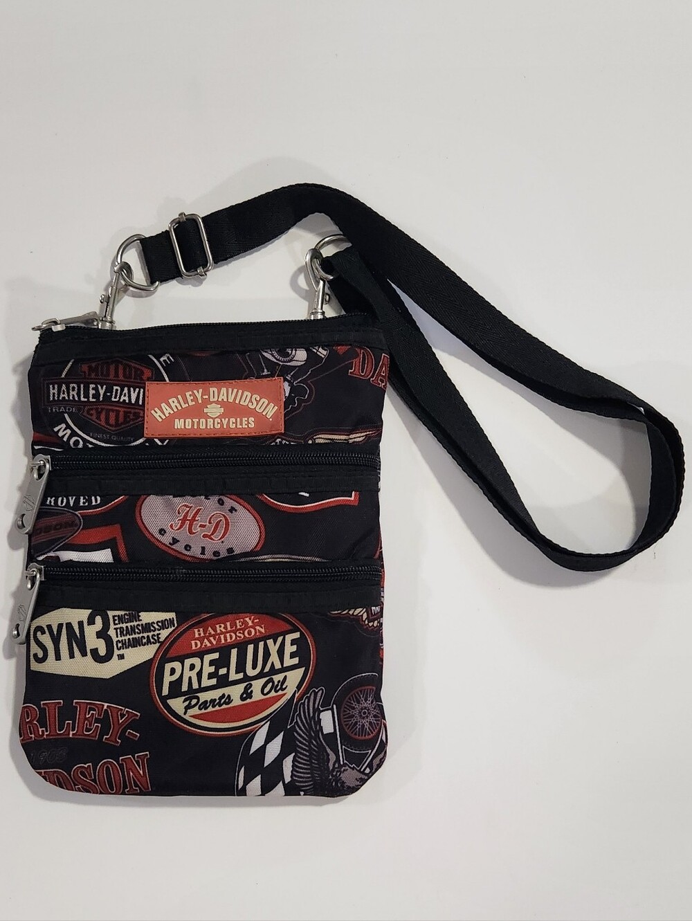 Harley Davidson 3 Pocket Logo Printed Canvas Crossbody - Shoulder Bag